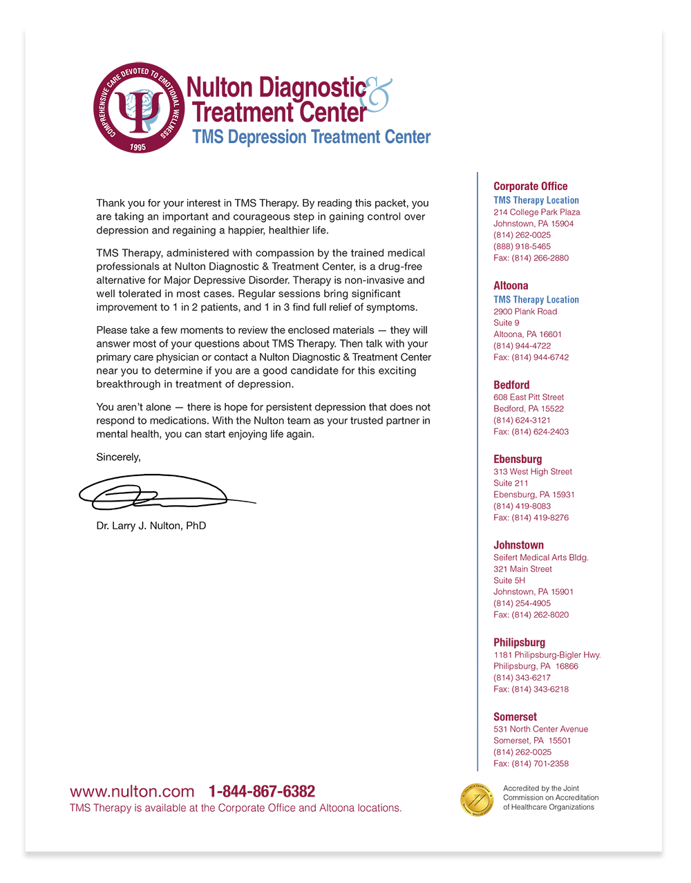 Nulton Diagnostic | TMS Treatment Center Letterhead